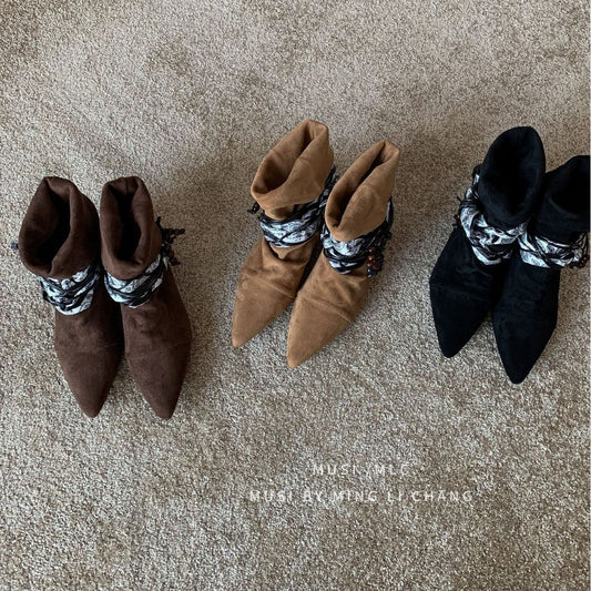 Women's Waste Soil Fashion Desert Tassel Knee-high Retro Knitted Belt Pointed Women's Leather Boots