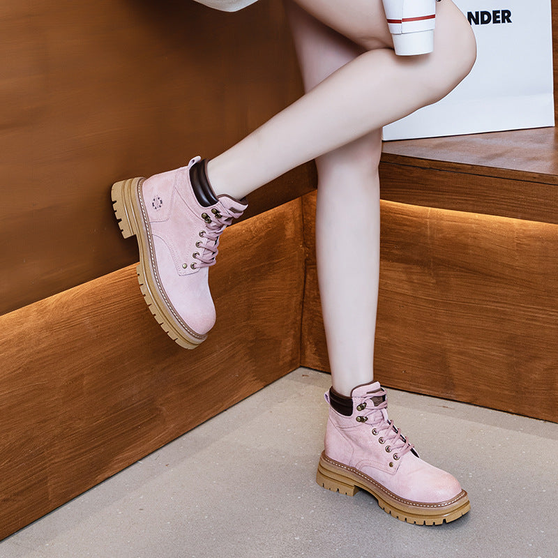 Women's & Men's Retro Pink Martin For Hidden Platform Ankle Boots