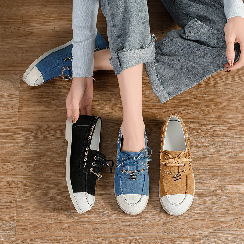 Women's Classic Style Early Spring Color Matching Genuine Chain Fashion Casual Shoes