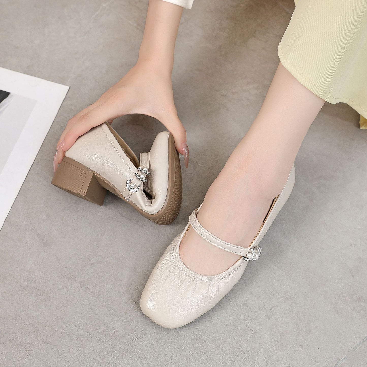 Women's Authentic Mary Jane Spring Short Chunky Square Women's Casual Shoes