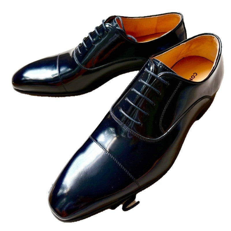 Men's Slit Beads Glossy Genuine Formal Oxford Men's Business Leather Shoes