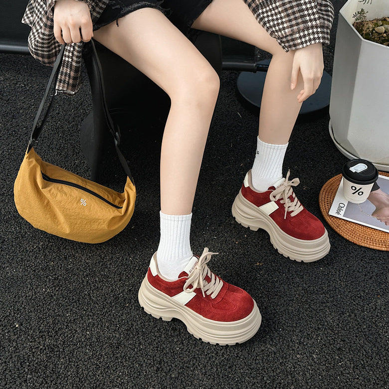 Women's Top Layer Frosted Autumn Comfortable Platform Elevator Women's Board Shoes