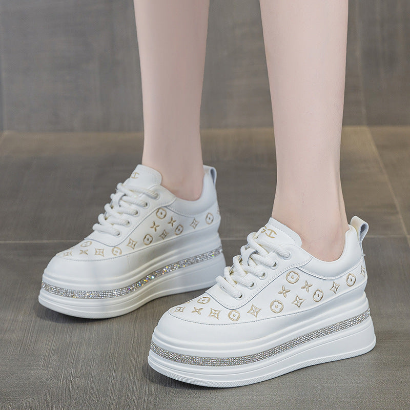 Women's Thick Bottom Poly Floral White Breathable Presbyopic Women's Casual Shoes