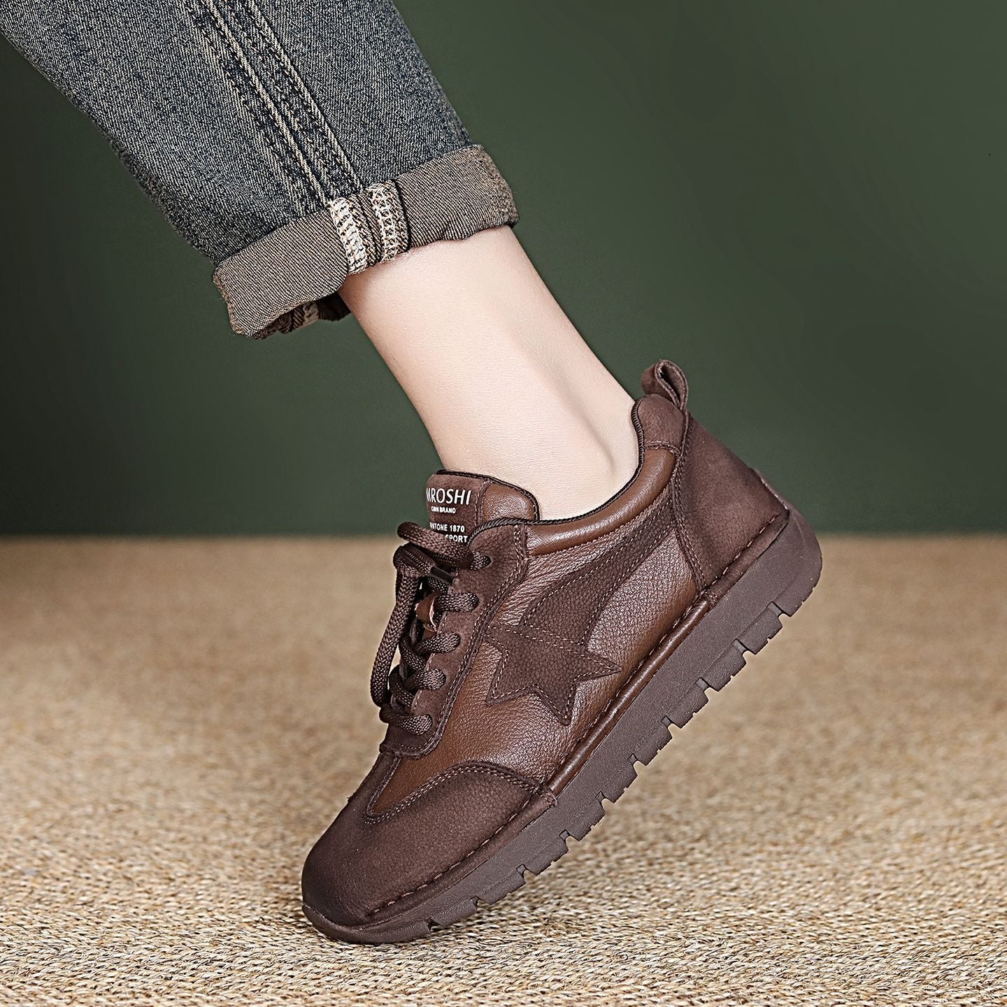 Women's Cowhide Spring Flat Retro Breathable German Training Women's Sports Shoes