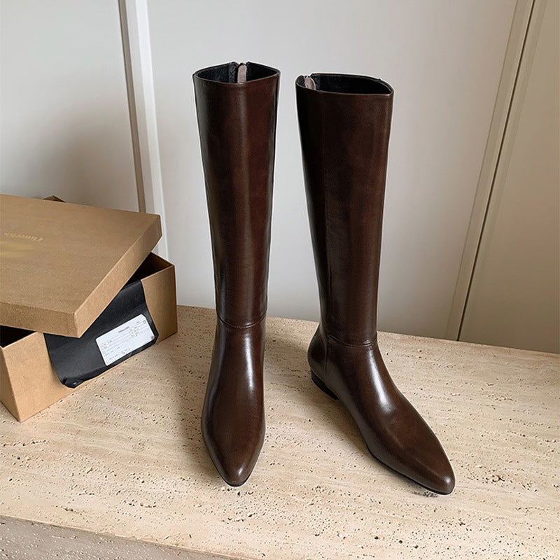 Women's Tall Knight Genuine Below The Knee Slim Brown Heels