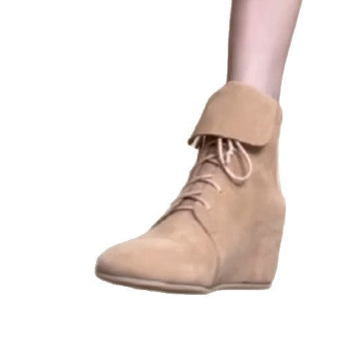 Women's Version Niche Martin Small Height Increasing Insole Round Women's Leather Boots