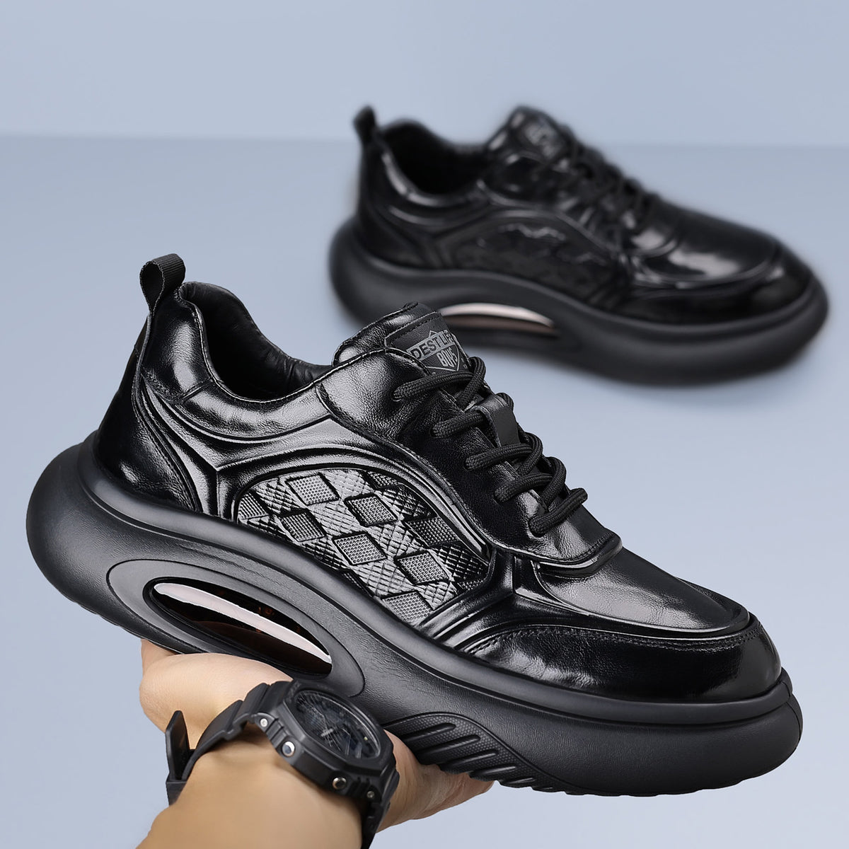 Men's First Layer Cowhide Thick Sole Increased Lightweight Pumps Trendy Sneakers