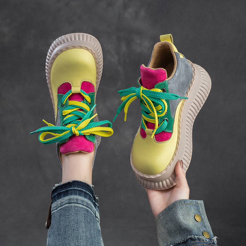 Women's Contrast Color Platform Dad Small Heightened Casual Shoes