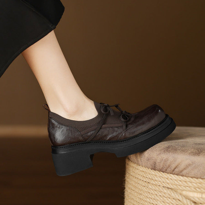 Women's Platform Autumn Retro Round Head Chunky Small Slip-on Women's Casual Shoes