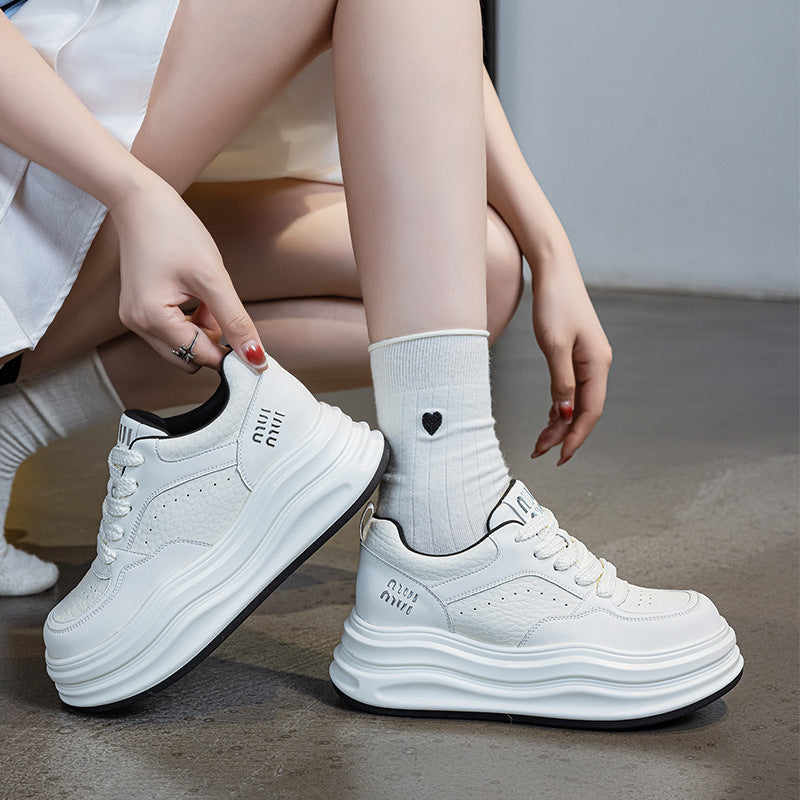 Women's White Spring Versatile Platform With Hidden Women's Casual Shoes