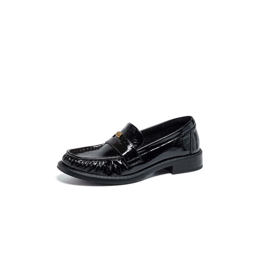 Women's Authentic Spring Slip-on First Layer Cowhide Retro Round Loafers