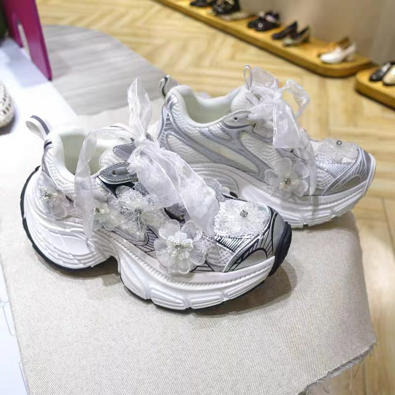 Women's European Goods Art Full Diamond Dad Spring Thick Bottom Sneakers