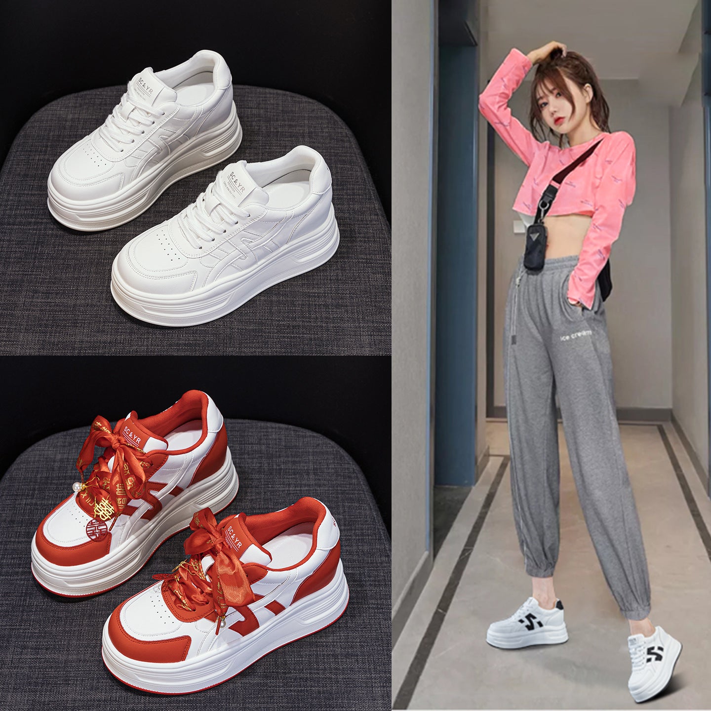 Women's White For Autumn Thick Sole Height Increasing Men's Shoes