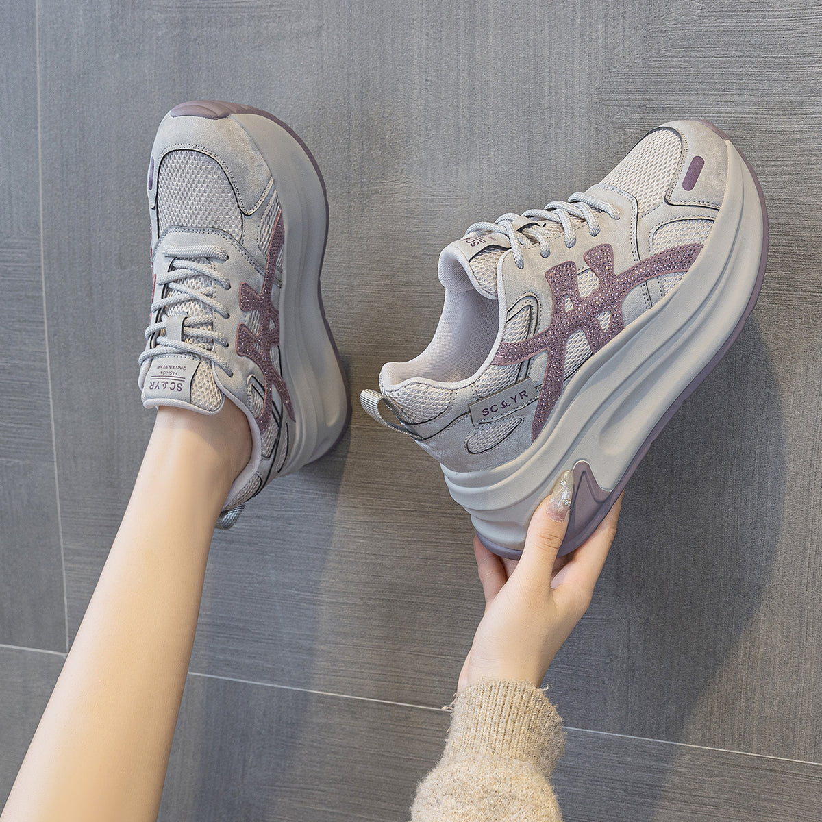 Women's Polyurethane Dad Autumn Versatile Sports Thick Bottom Casual Shoes