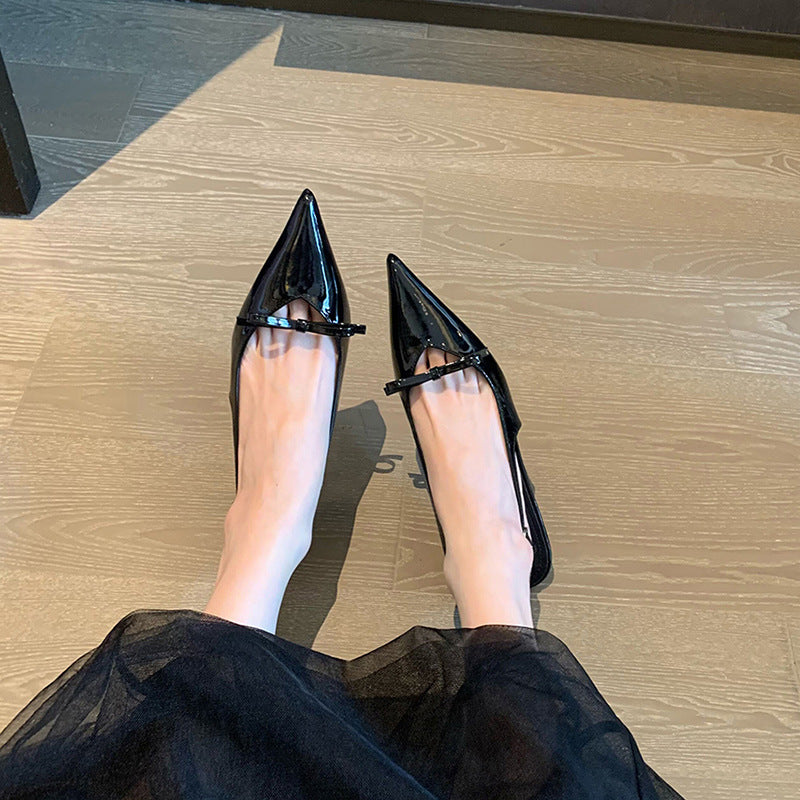 Women's Bow Black Pointed Stiletto Back Air Heels