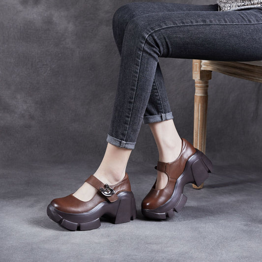 Women's Pumps Muffin Platform Shallow Mouth Retro Style Round Head Soft Loafers