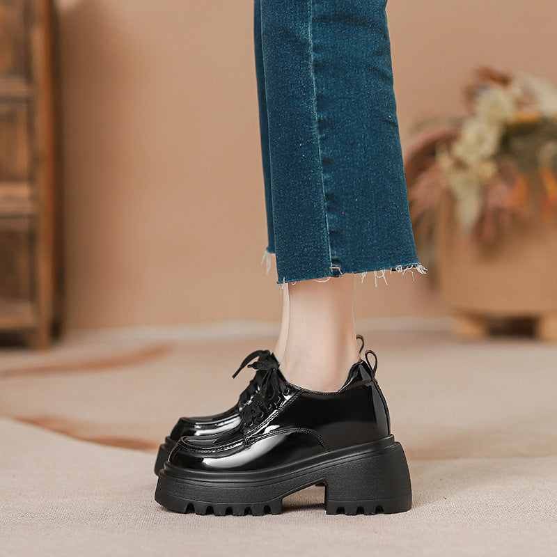 Women's Jane British Style Autumn Black Thin Loafers