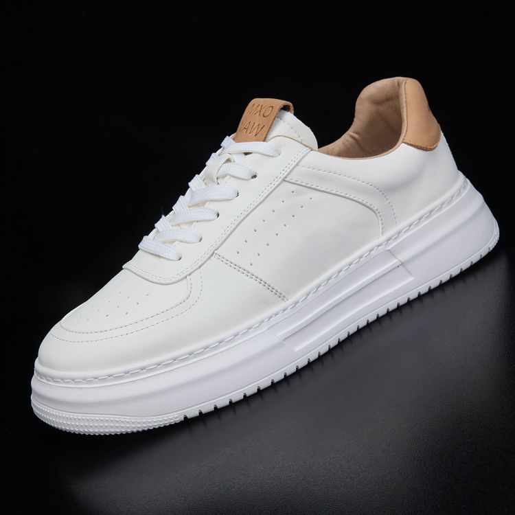 Men's White Soft Bottom Air Force Top Layer Cowhide Platform Sneakers