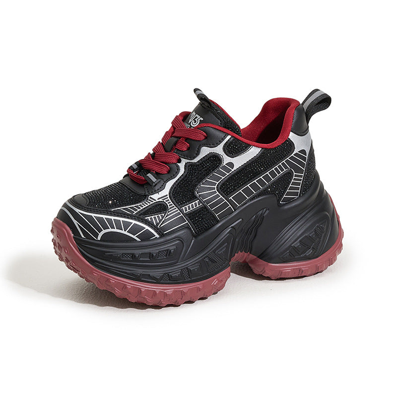 Women's Platform Dad Fashionable Red Height Increasing Sneakers