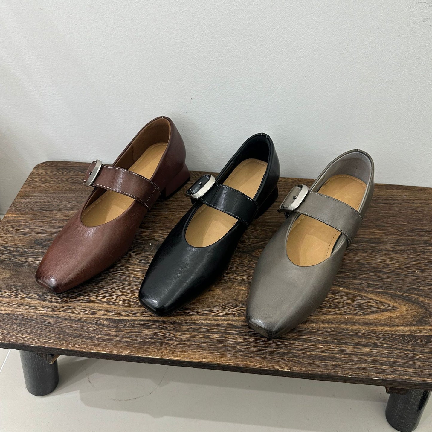 Horse French Style Mary Jane Spring Square Toe Vintage Leather Shoes