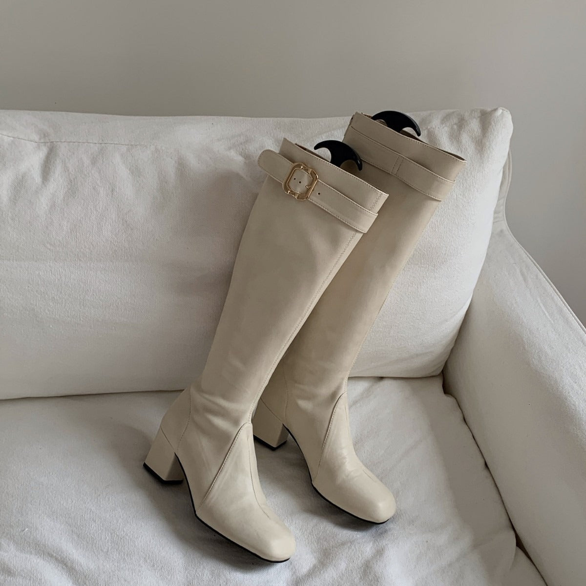 Women's Home Belt Buckle High-heeled Thigh Chunky Square Women's Leather Boots