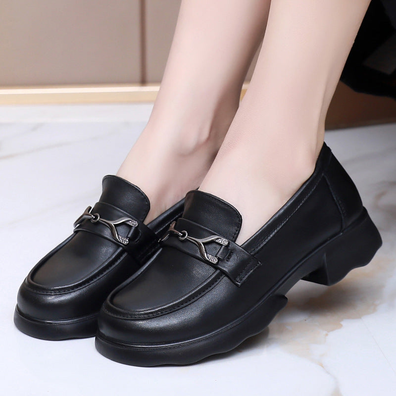 Women's Top Layer Cowhide Korean Style Soft Back Thick Versatile Loafers