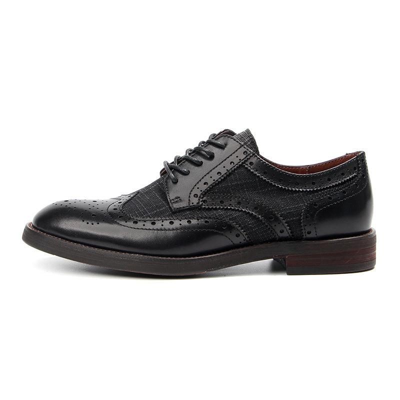 Men's British Brogue Carved Fabric Stitching Retro Leather Shoes