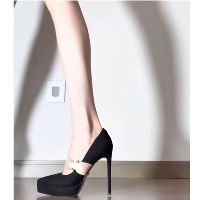Women's Hepburn Style Gentle Small Waterproof Platform Heels