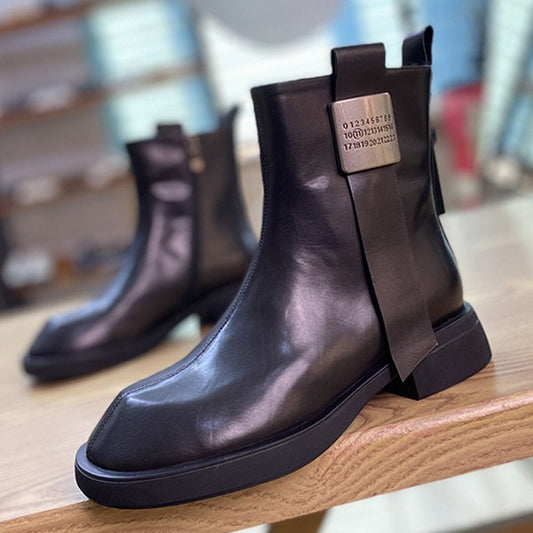 Women's European Goods Thick Bottom Mid Fashion Women's Leather Boots