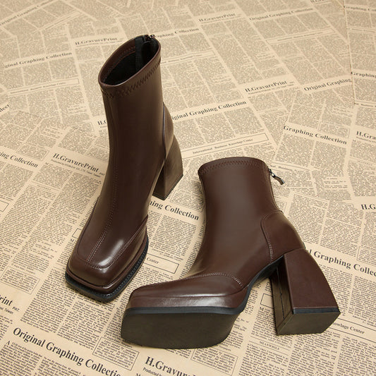 Attractive Women's Platform Square Toe Chunky Heels