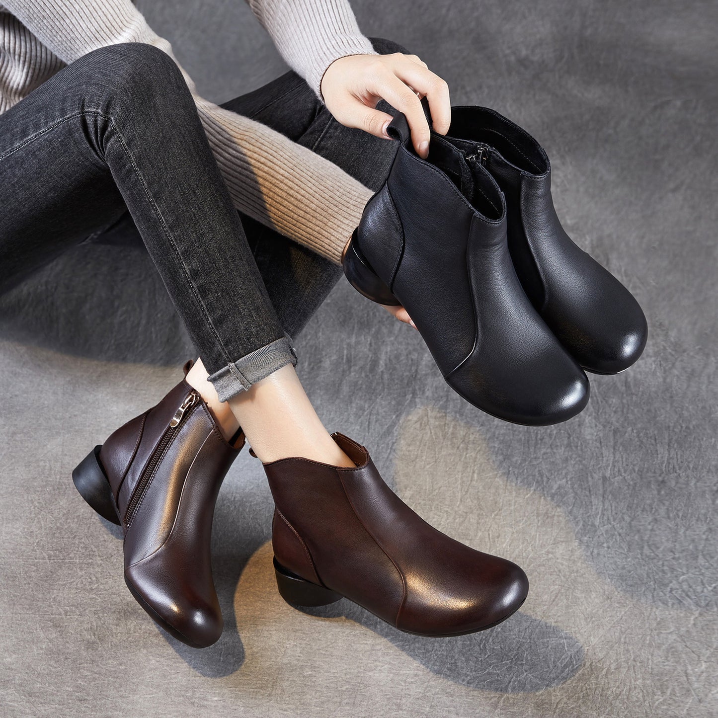 Women's Layer Cowhide Thick Retro Ankle Autumn Mom Women's Leather Boots