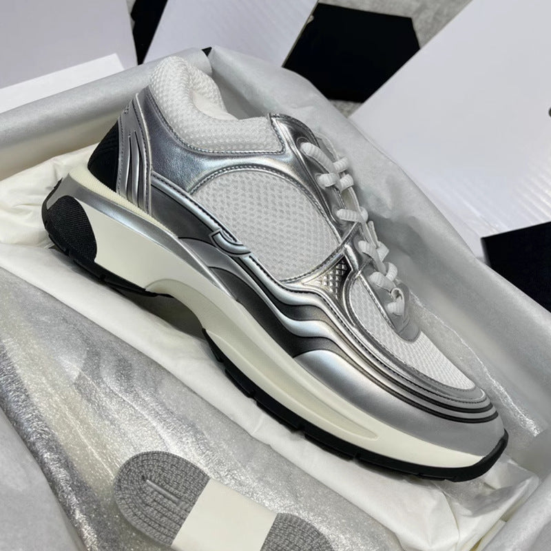 Women's Classic Style Sier Horn King Platform Dad Mesh Stitching Height Sneakers