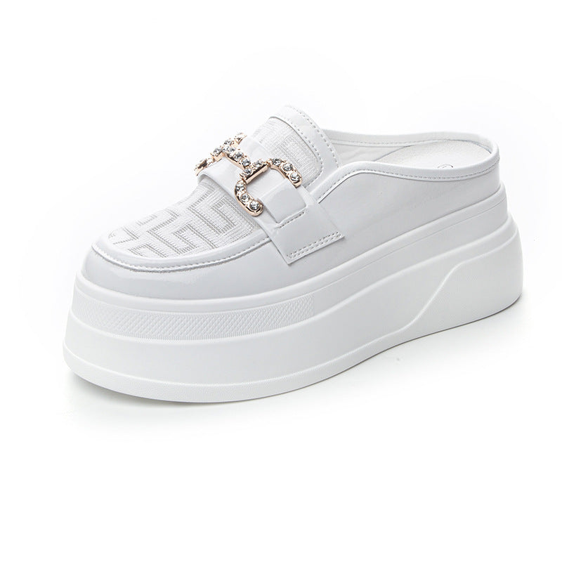 Women's Classic Style Glossy Half Outdoor Height Increasing Insole Platform Slippers
