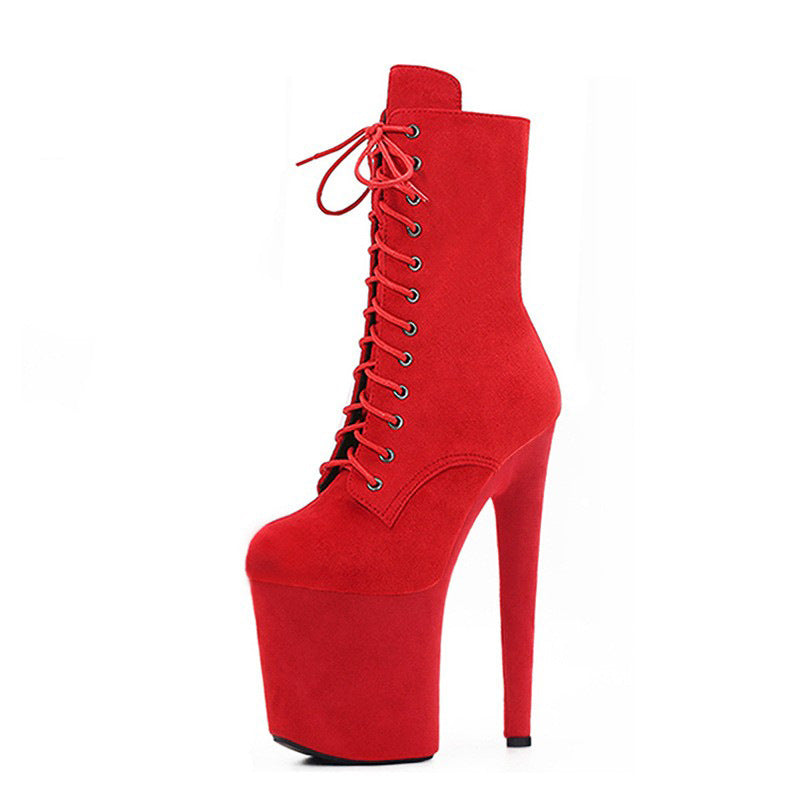 Suede Stiletto Waterproof Pole Dance Round Toe Women's Leather Boots