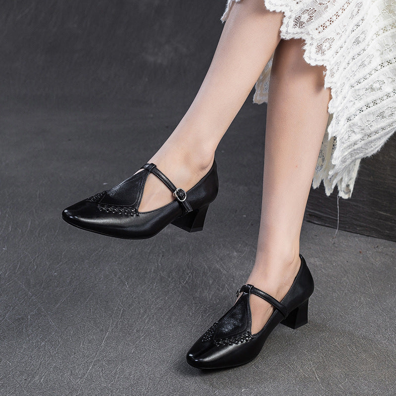 Women's Vintage Mary Jane Small Comfortable Strap Heels
