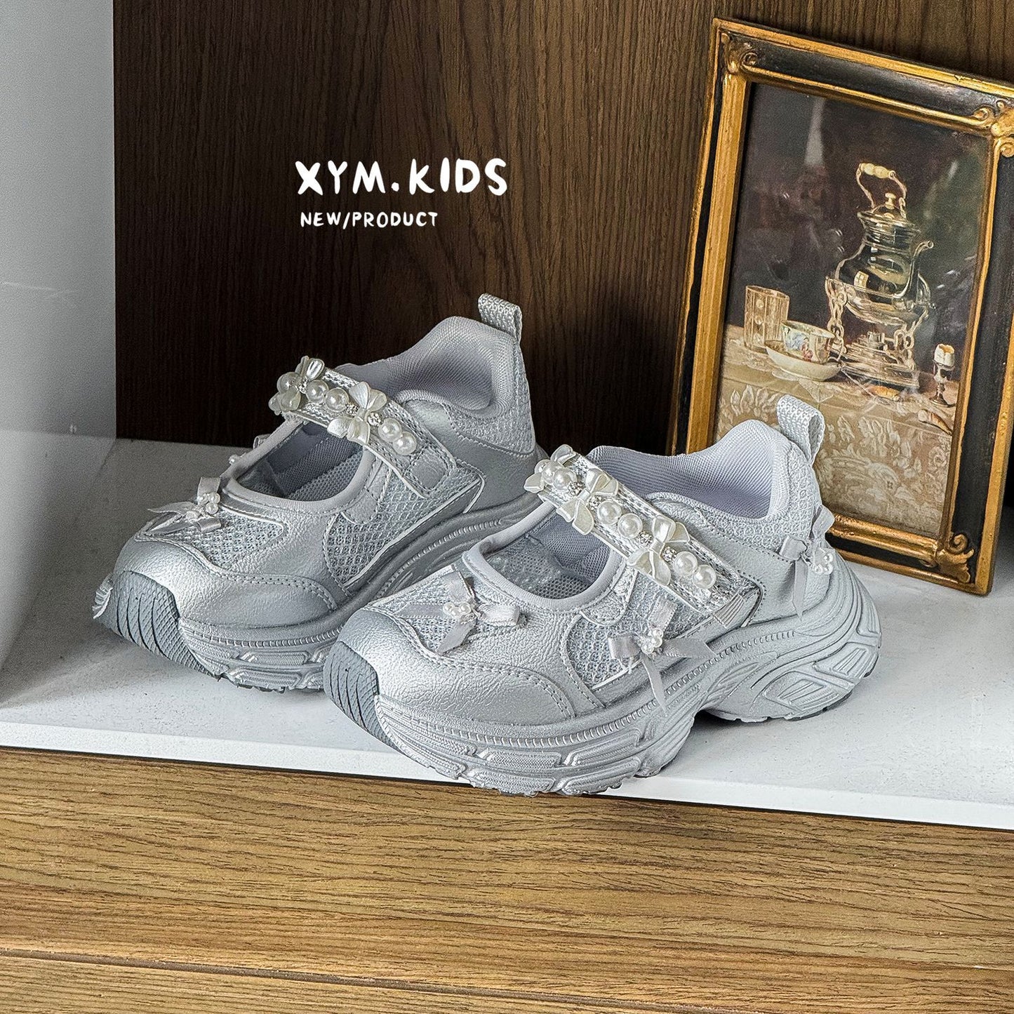 Children's Spring Korean Pearl Bow Lightweight Breathable Children's Sports Shoes