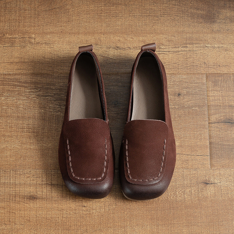 Women's Genuine Retro Square Toe Soft Bottom Men's Shoes