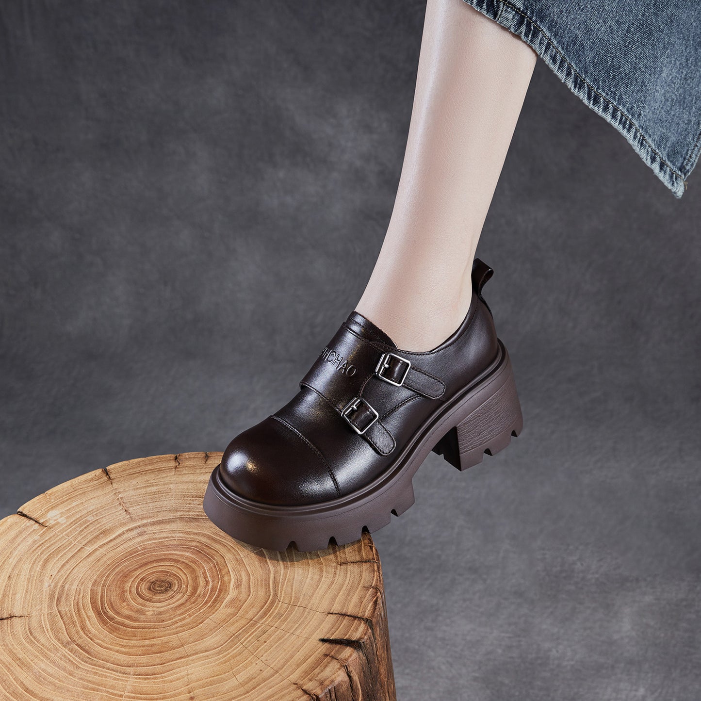 Women's Thick Bottom British Style Light Luxury Genuine Pumps High-grade Leather Shoes