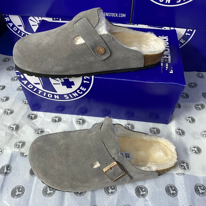Women's & Men's Cork Thick Bottom Half Pack Fluffy One Foot Wide Outer Thick-soles Slippers