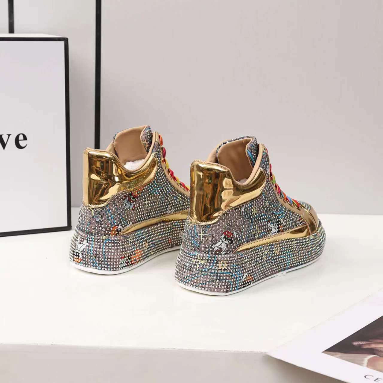 Women's Colorful Rhinestone Iti Sports Board Breathable Low Top Dad Women's Casual Shoes