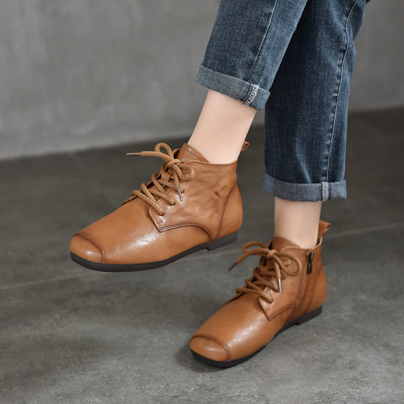 Booties Martin Female Autumn Authentic Square Women's Leather Boots