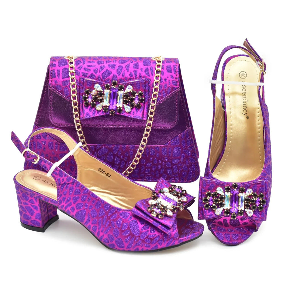 Party With Bow High Imitation Crocodile Pattern Handbag Women's Fashion Shoes