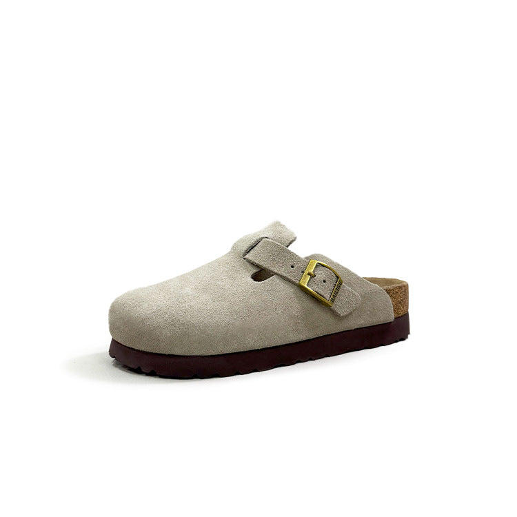 Women's Cowhide Thick Bottom Half Outer Wear Genuine Cork Thick-soles Slippers