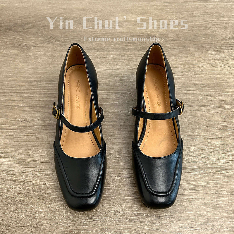 Women's White Buckle Mary Jane French Style Skirt Not Tired Feet Women's Fashion Shoes