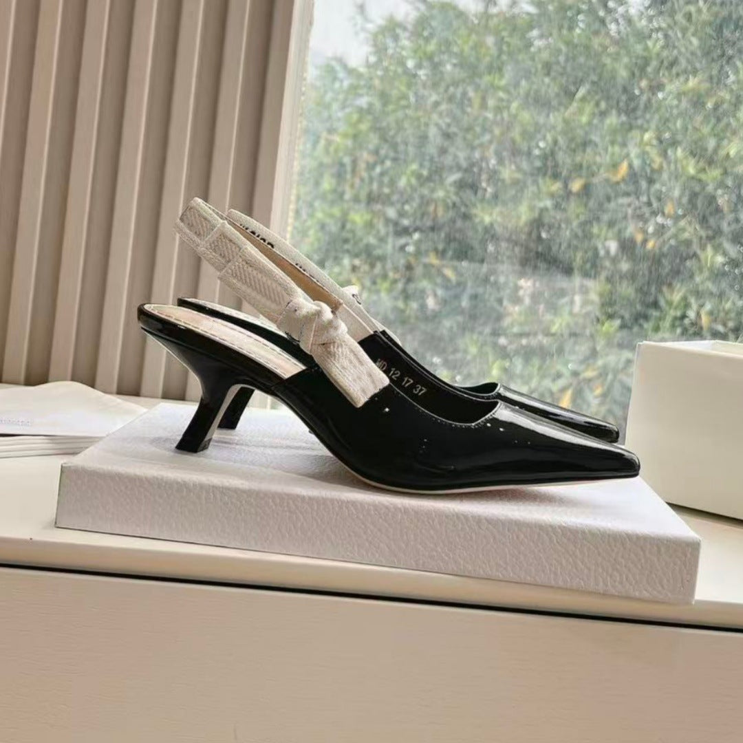 Women's Embroidery Knitted Back Empty Toe Cap Heels