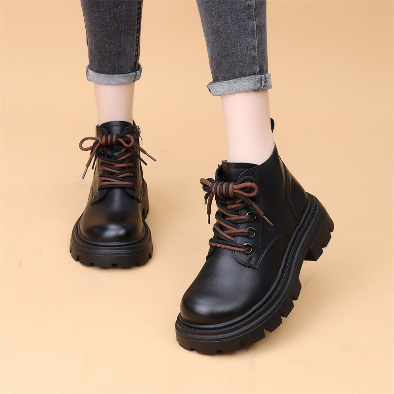 Platform Martin Female Fashion Short Soft Bottom Black Women's Leather Boots