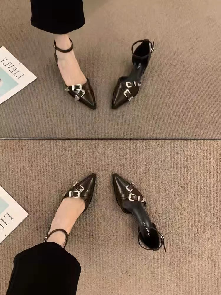 Women's Belt Buckle Punk Style Mary Jane Thick Flat Sandals