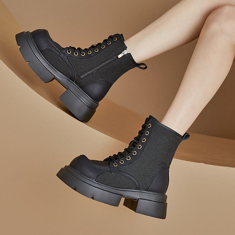 Women's Style Thick Bottom Motorcycle Thin Worker Boots