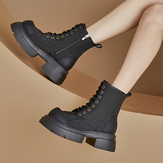 Women's Style Thick Bottom Motorcycle Thin Worker Boots