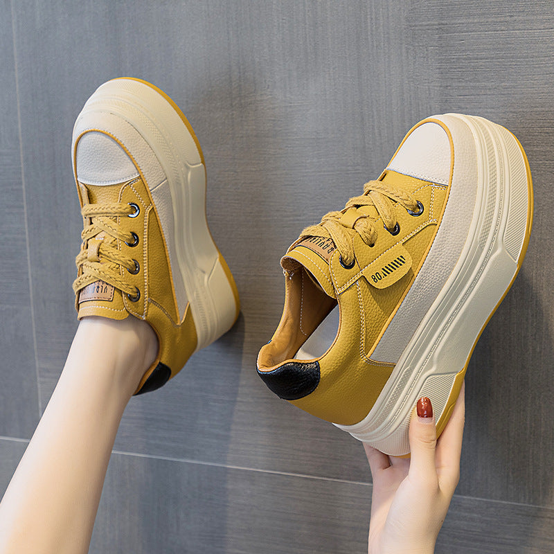 Women's Autumn Small White Hidden Platform Board Heels